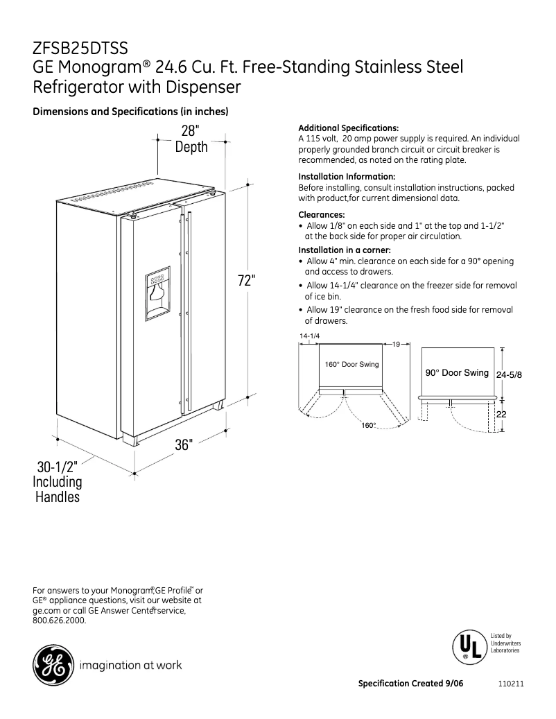 First page image of the manual for ZFSB25DTSS