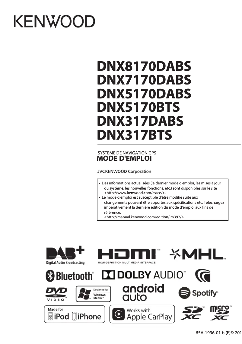 Page n°1 - Manuel utilisateur Kenwood DNX317BTS
