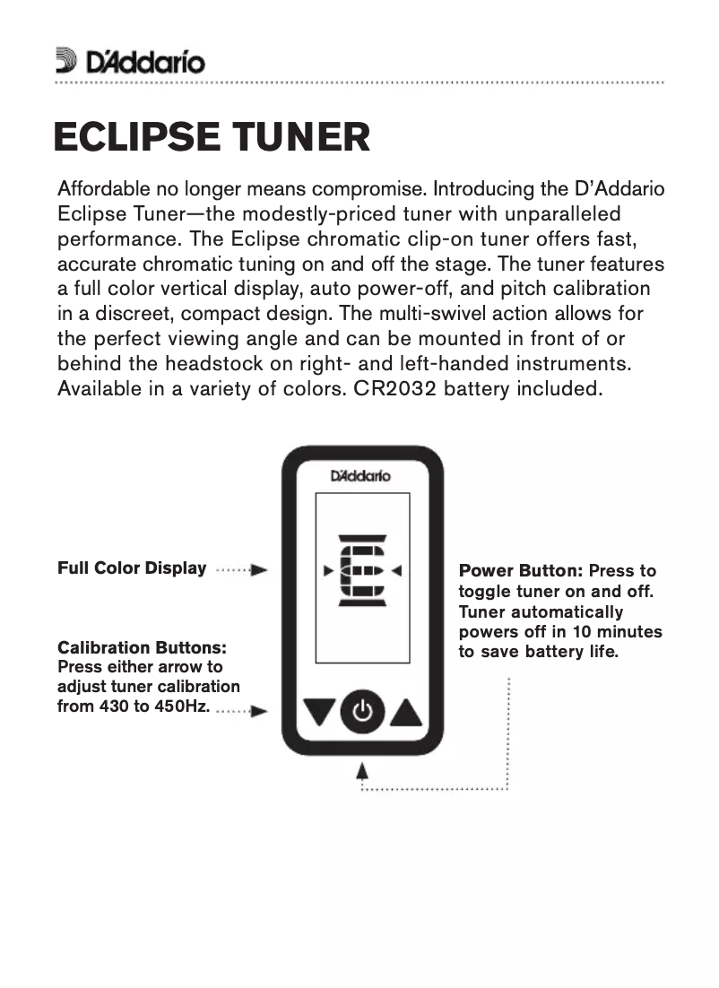 Page n°1 - Manuel utilisateur D'Addario PW-CT-17BU