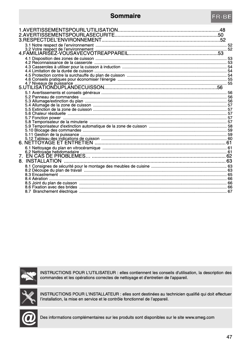 Page 1 de la notice Manuel utilisateur Smeg SI642D2