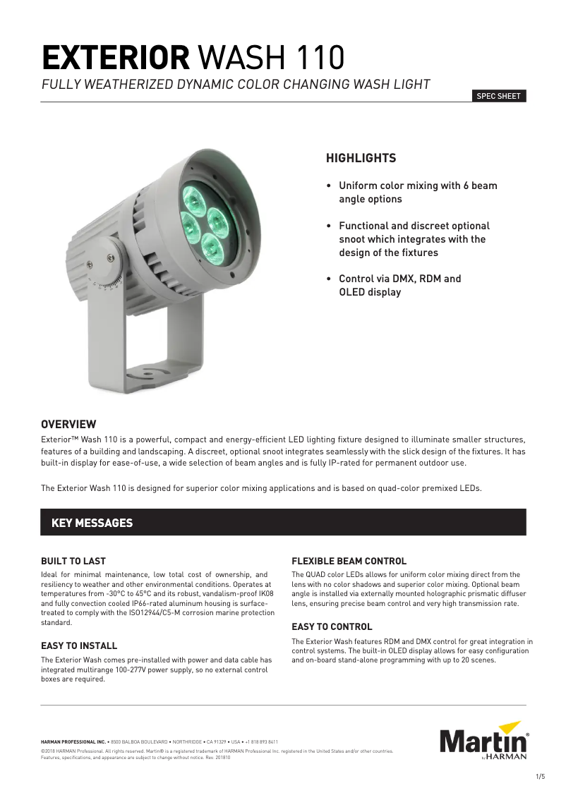 Página 1 del manual Ficha técnica Martin Exterior Wash 110