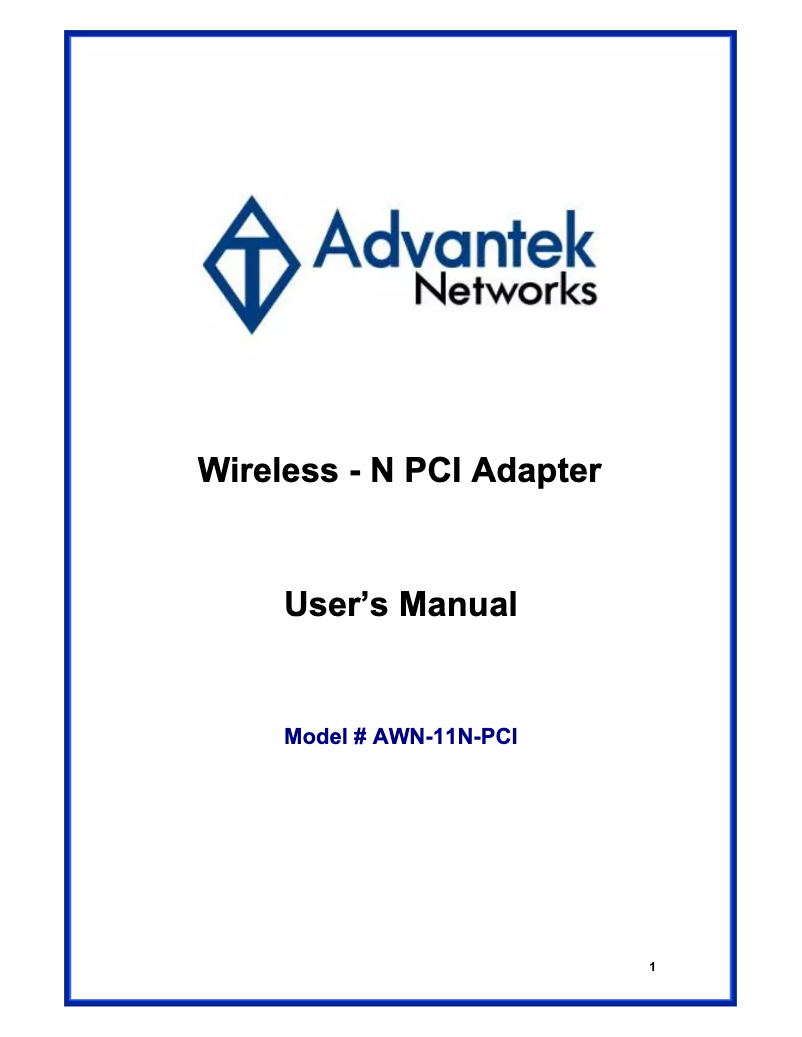 Page 1 de la notice Manuel utilisateur Advantek Networks AWN-11N-PCI