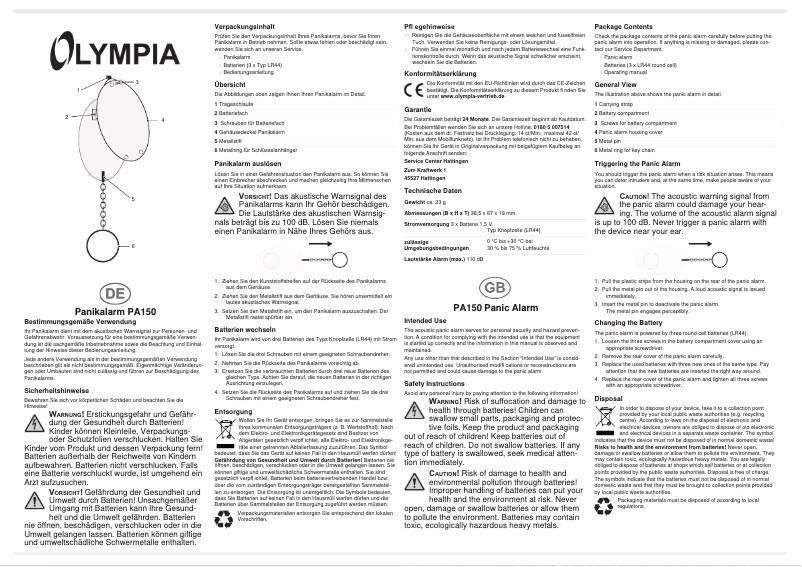 Page 1 de la notice Manuel utilisateur Olympia PA 150