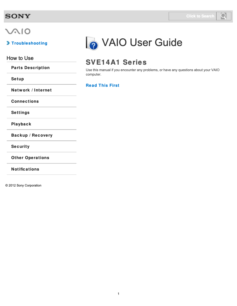 Page n°1 - Manuel utilisateur Sony Vaio SVE14A1HFXB