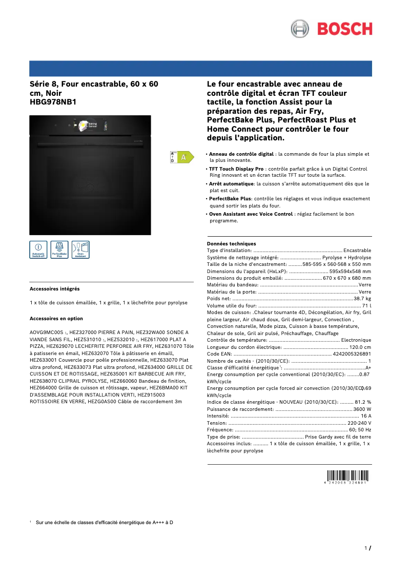 Page 1 de la notice Manuel utilisateur Bosch HBG978NB1