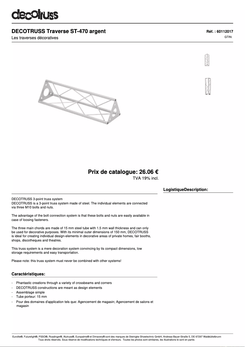 Page n°1 - Fiche technique Decotruss ST-470