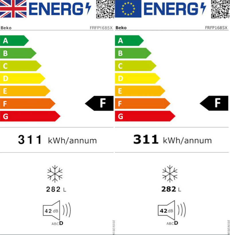 Page 1 de la notice Label énergétique Beko FRFP 1685