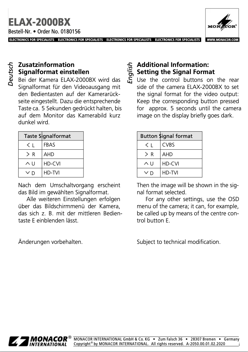 Page 1 de la notice Manuel utilisateur Monacor ELAX-2000BX