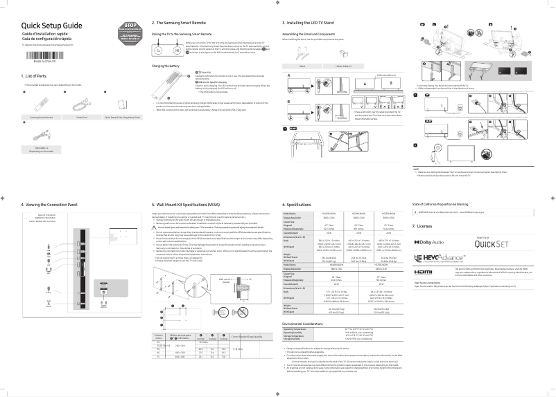 Page 1 de la notice Manuel utilisateur Samsung HG55BU800NF