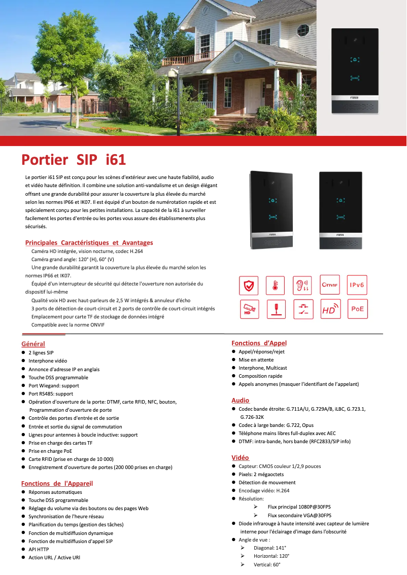 Page 1 de la notice Fiche technique Fanvil i61