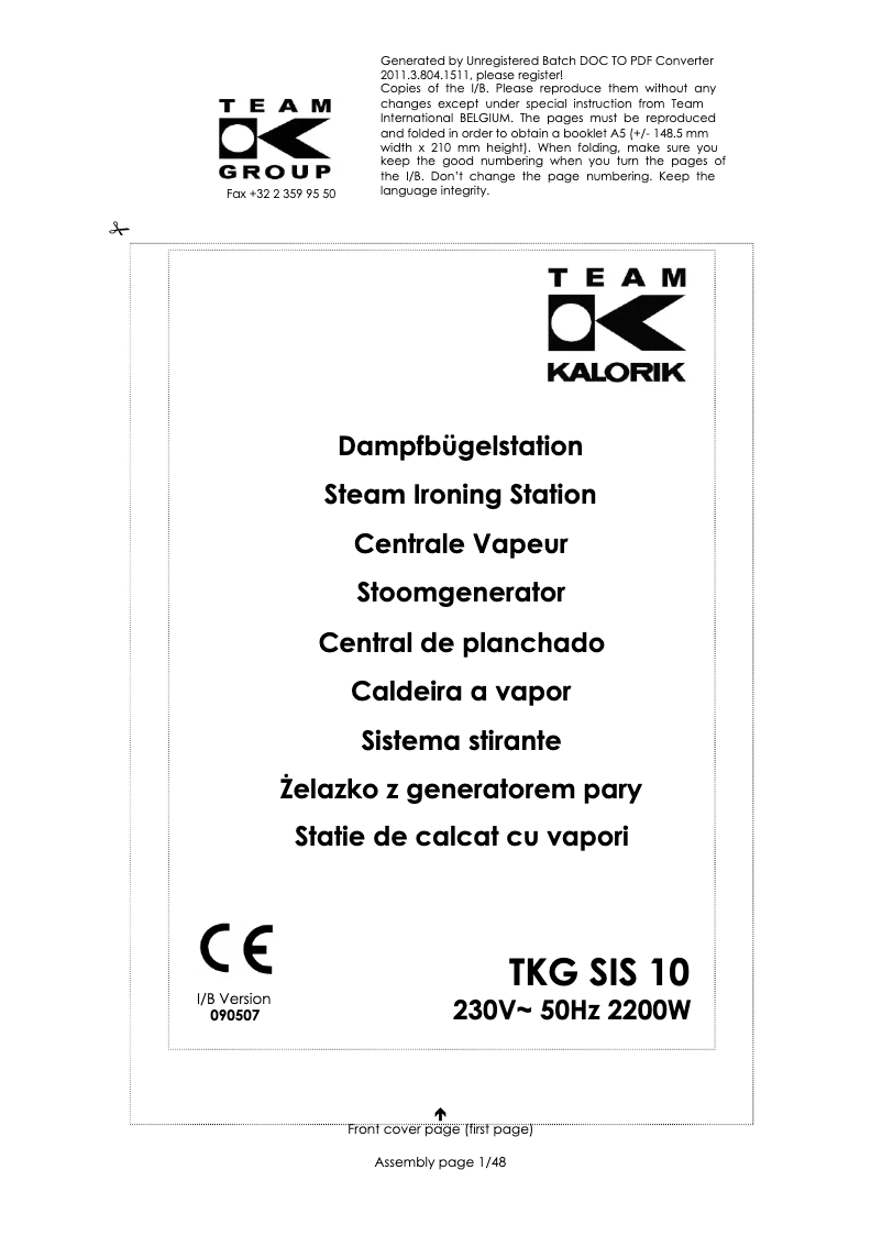 Image de la première page du manuel de l'appareil TKG SIS 10