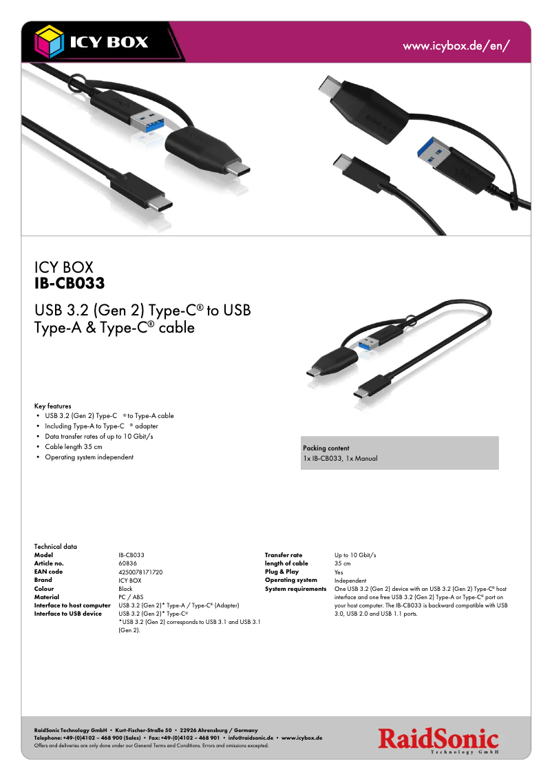 Page n°1 - Fiche technique Icy Box IB-CB033