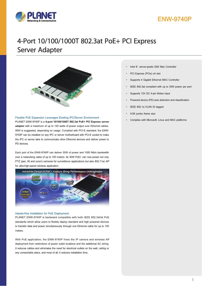 Page 1 de la notice Fiche technique Planet ENW-9740P