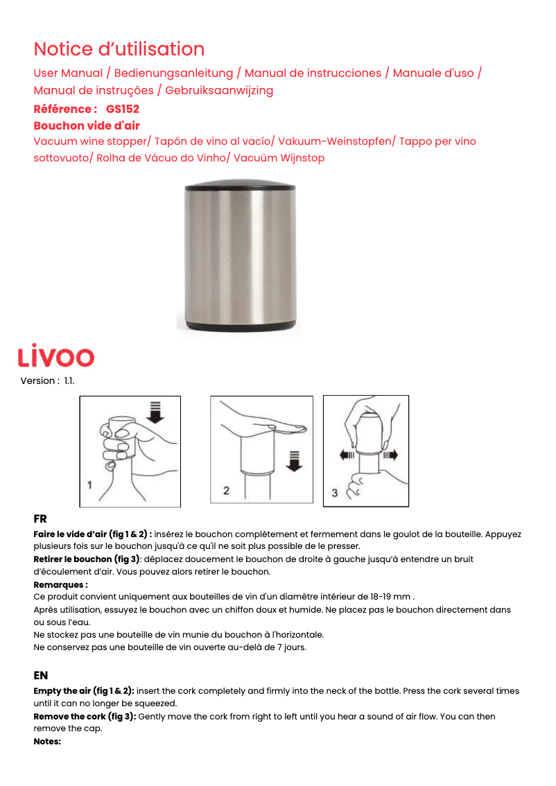 Image de la première page du manuel de l'appareil GS152