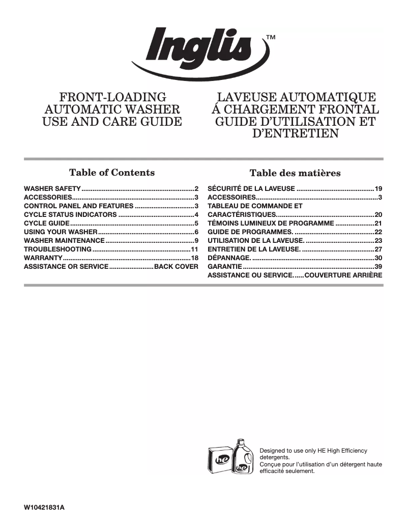 Page n°1 - Manuel utilisateur Inglis IVP3380
