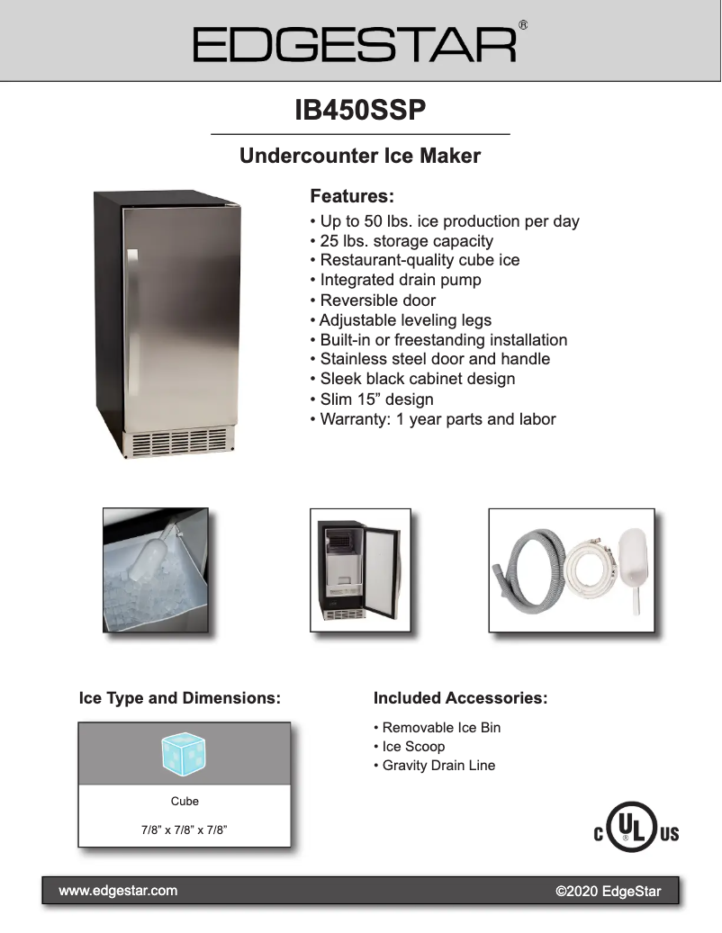 Page 1 de la notice Fiche technique EdgeStar IB450SSP