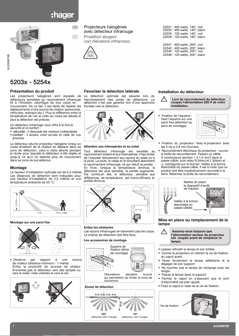Page 1 de la notice Manuel utilisateur Hager 52038