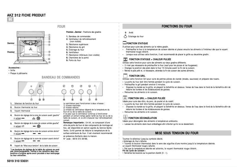 Page 1 de la notice Manuel utilisateur Whirlpool AKZ 312 WH