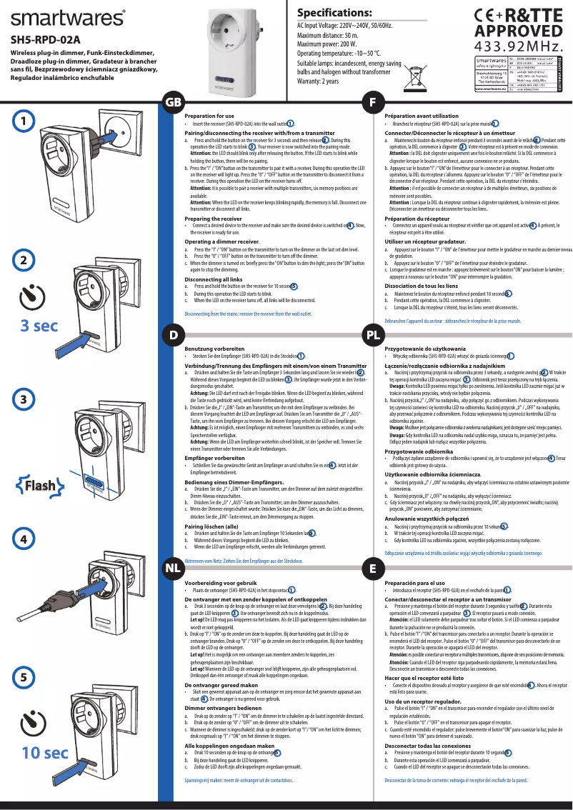 Page 1 de la notice Manuel utilisateur Smartwares SH5-RPD-02A