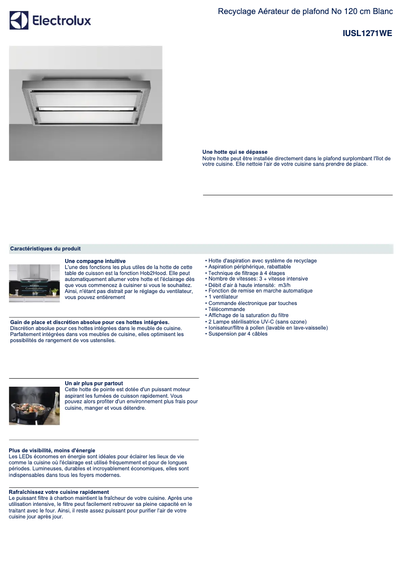 Page 1 de la notice Fiche technique Electrolux IUSL1271WE