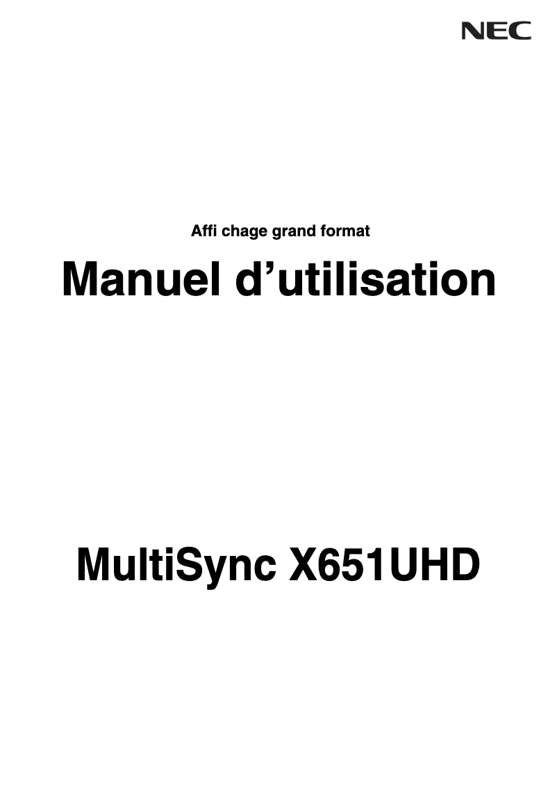 Image de la première page du manuel de l'appareil MultiSync X651UHD