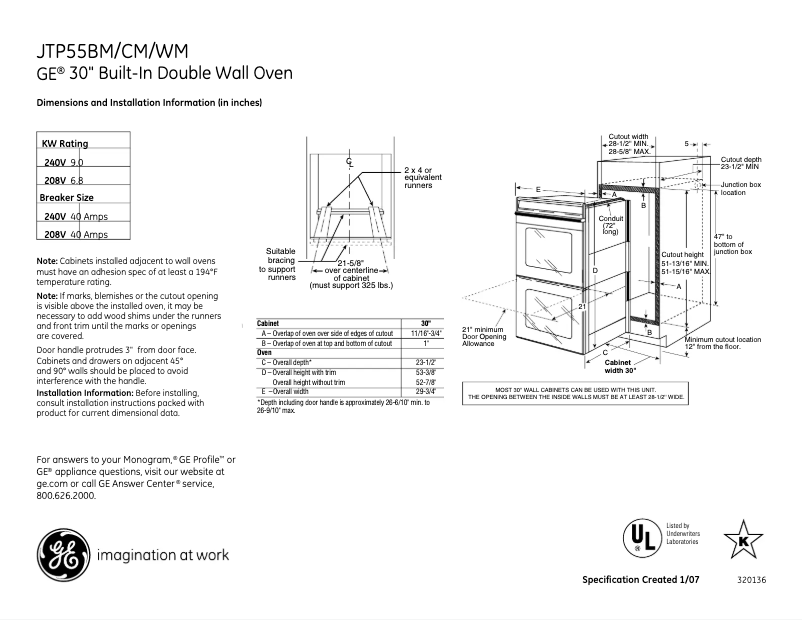 Page n°1 - Fiche technique GE JTP55CMCC