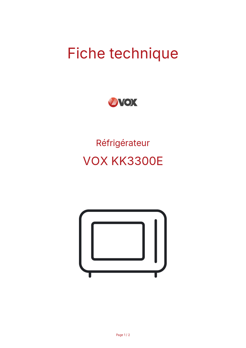 Page n°1 - Fiche technique VOX KK3300E