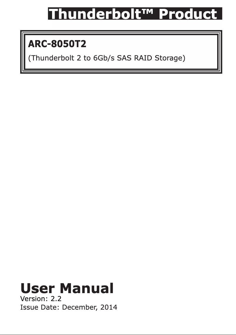 Page 1 de la notice Manuel utilisateur Areca ARC-8050T2