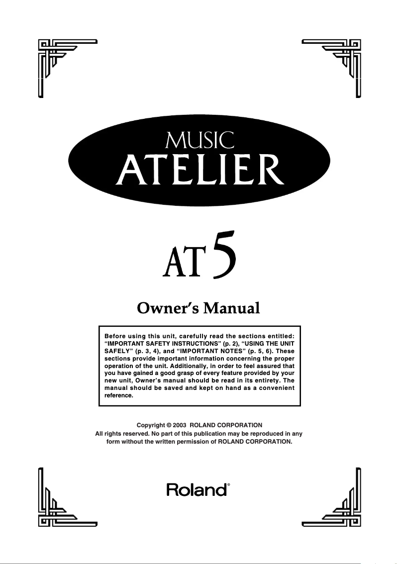 Page 1 de la notice Manuel utilisateur Roland AT-5