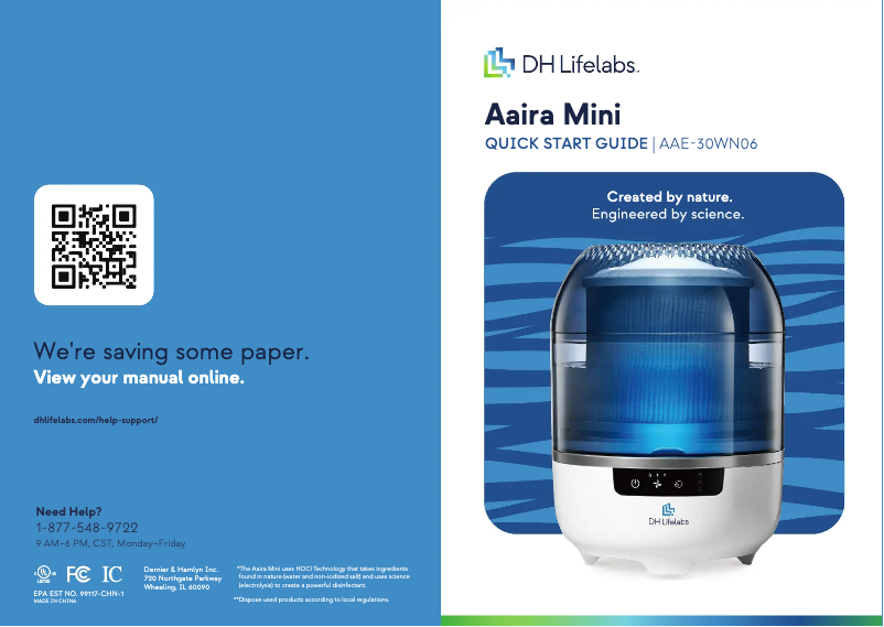 Página 1 del manual Guía de inicio rápido DH Lifelabs Aaira Mini AAE-30WN06
