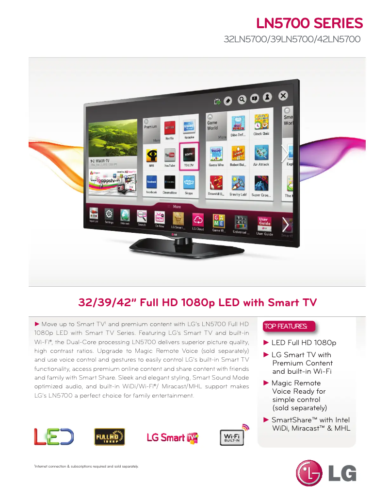 Página 1 del manual Ficha técnica LG 39LN5700