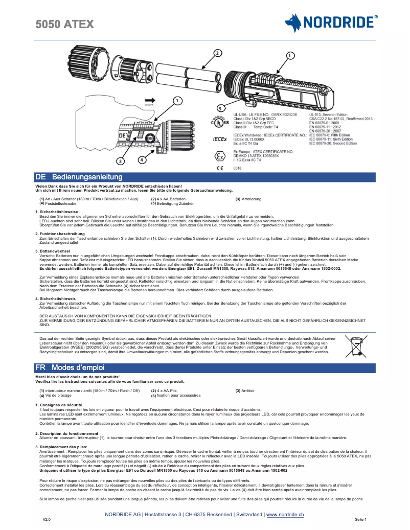 Page n°1 - Manuel utilisateur Nordride 5050 Atex