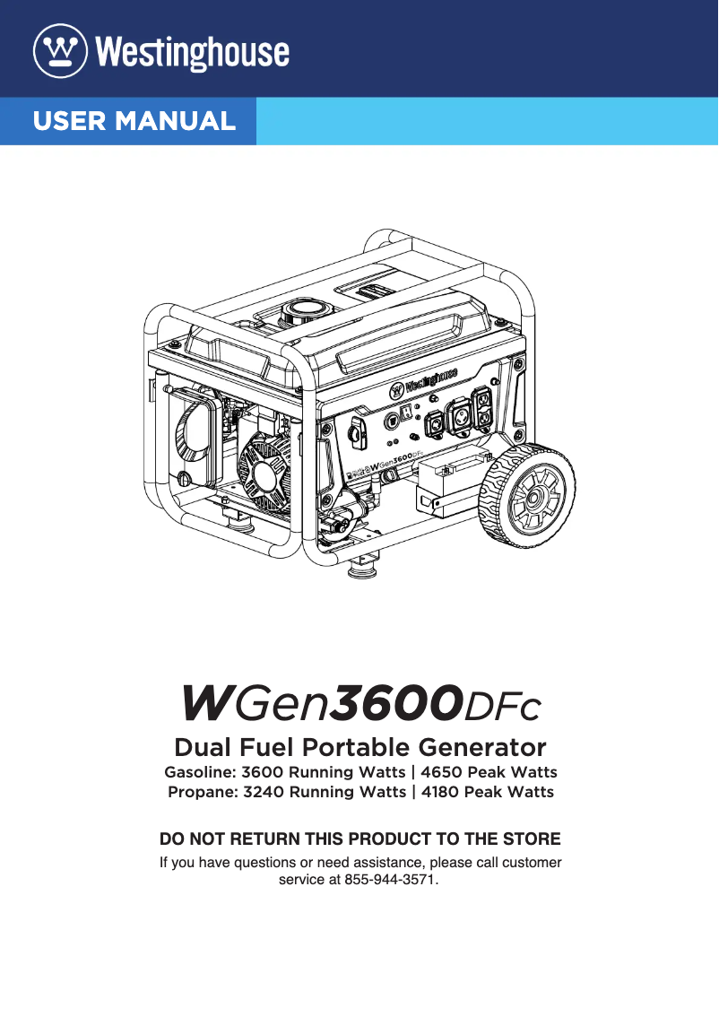 Page n°1 - Manuel utilisateur Westinghouse WGen3600DFc