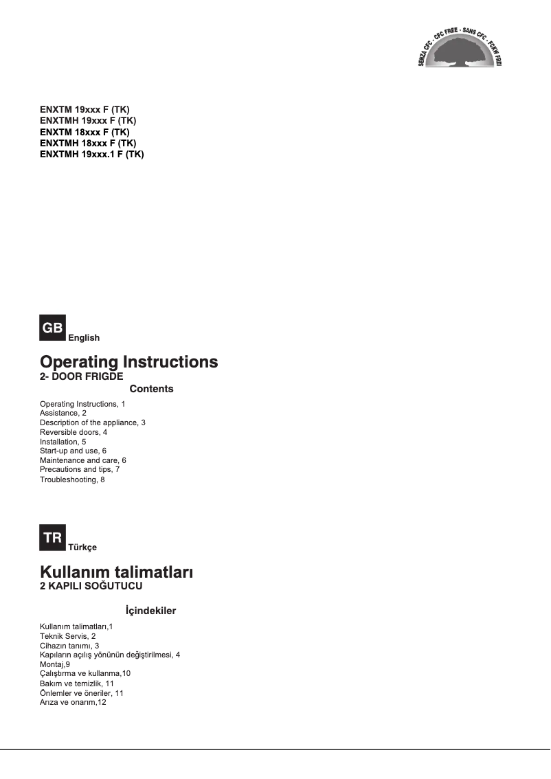 Page n°1 - Manuel utilisateur Hotpoint ENXTM 19222.1 F (TK)