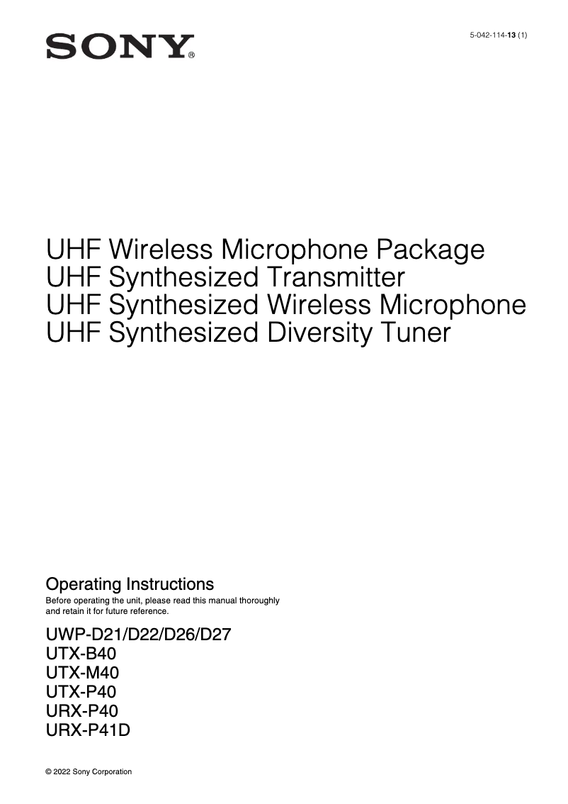 Page n°1 - Manuel utilisateur Sony UWP-D21