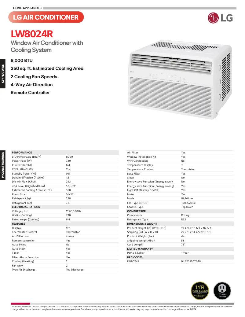 Image de la première page du manuel de l'appareil LW8024R