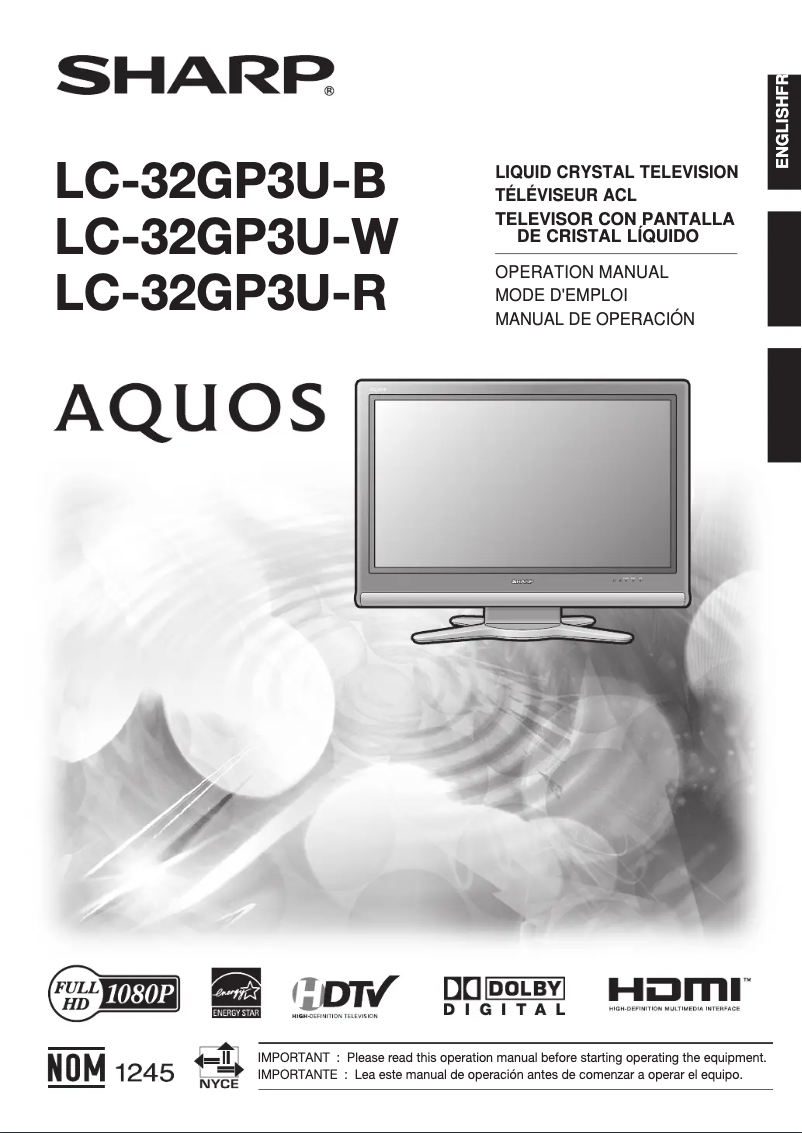 Page n°1 - Manuel utilisateur Sharp Aquos LC-32GP3U-B