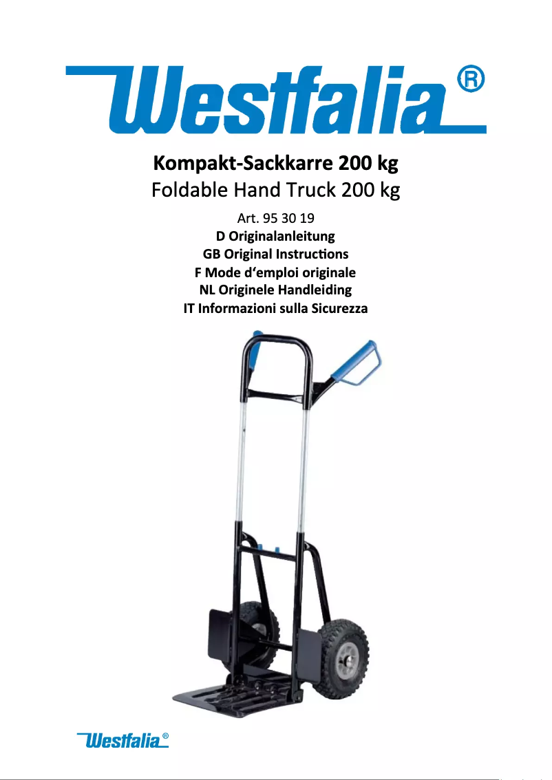 Page 1 de la notice Manuel utilisateur Westfalia 953019