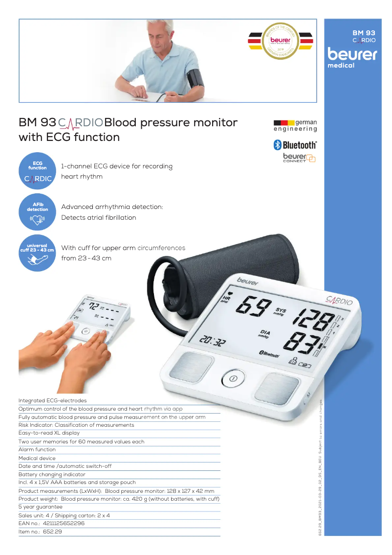 Page 1 de la notice Fiche technique Beurer BM 93 Cardio