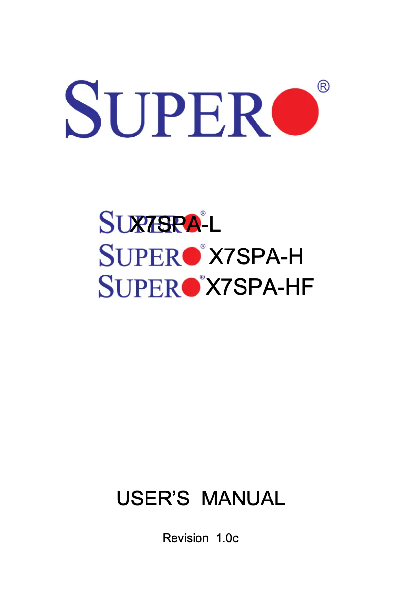 Page 1 de la notice Manuel utilisateur Supermicro MBD-X7SPA-HF-B