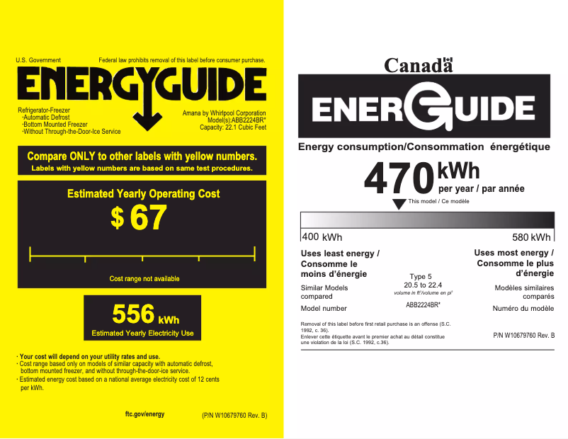 Page n°1 - Label énergétique Amana ABB2224BR