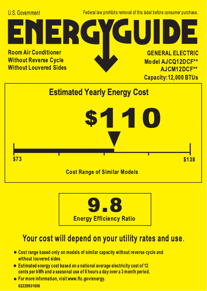 Page 1 of the manual Energy Label GE AJCQ12DCF