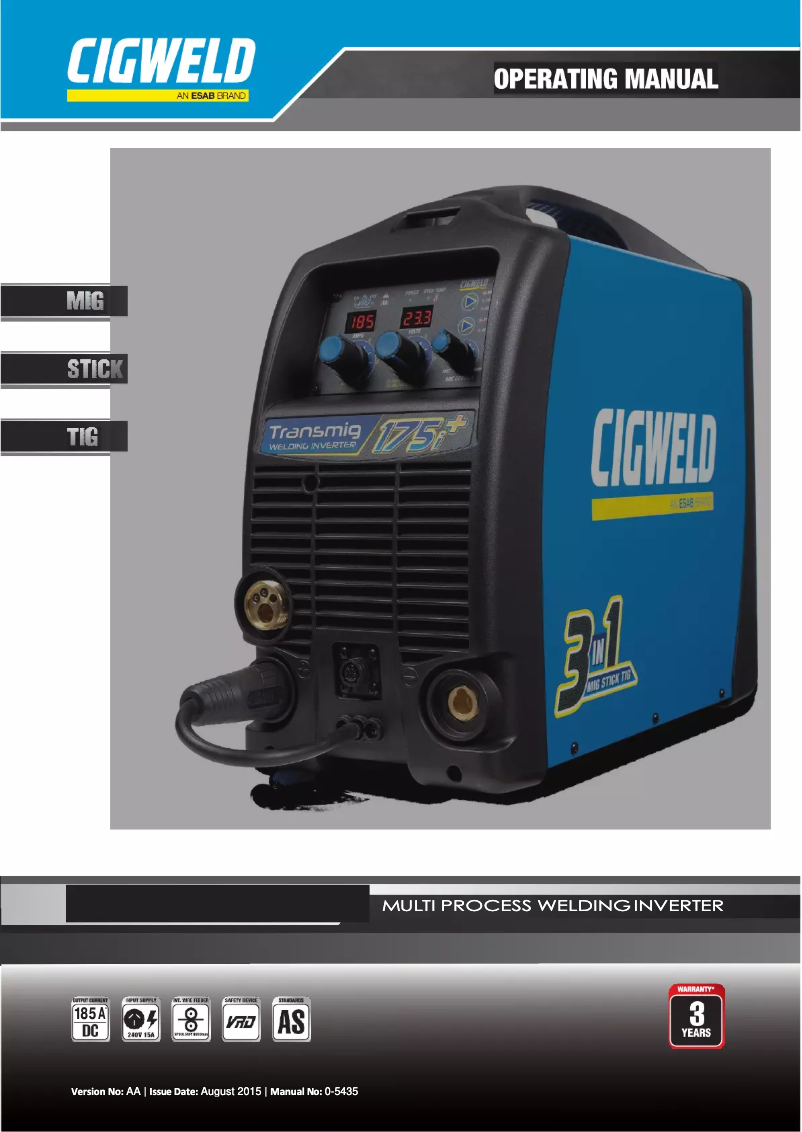 Page 1 de la notice Manuel utilisateur Cigweld Transmig 175i+ MIG