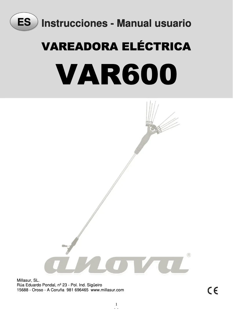 Page 1 de la notice Manuel utilisateur Anova VAR600