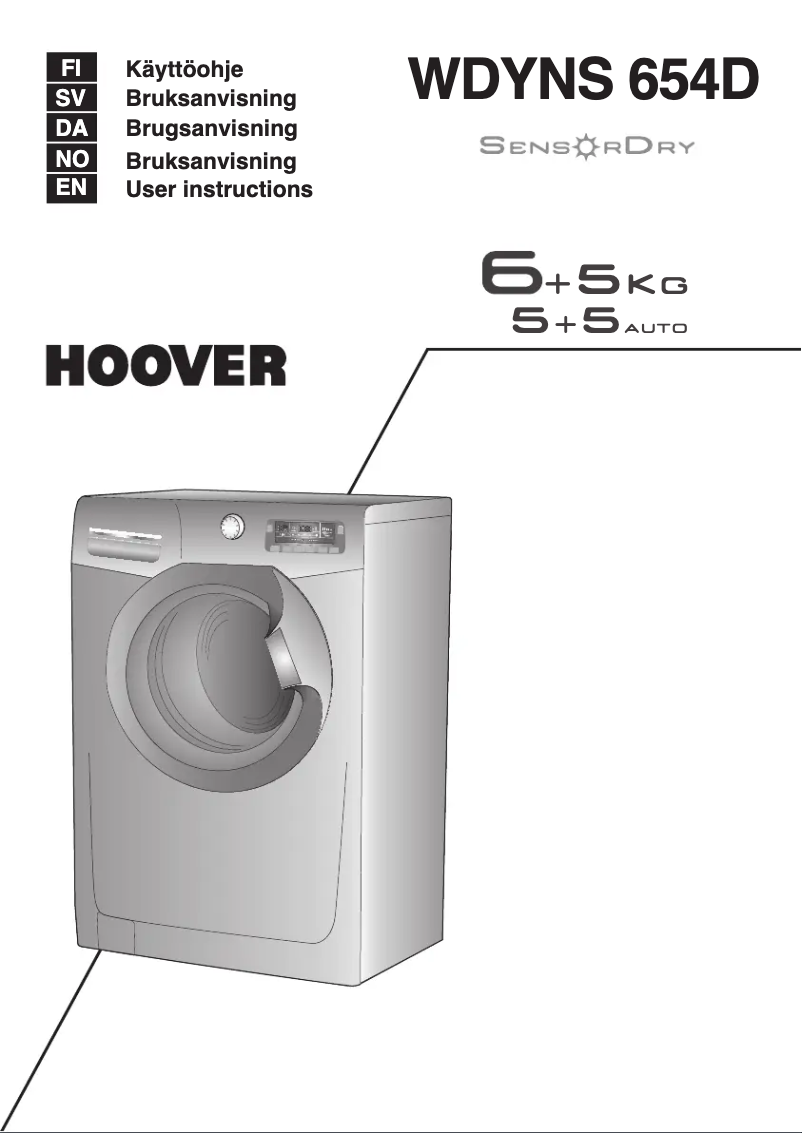 Page 1 de la notice Manuel utilisateur Hoover SensorDry WDYNS 654D-S