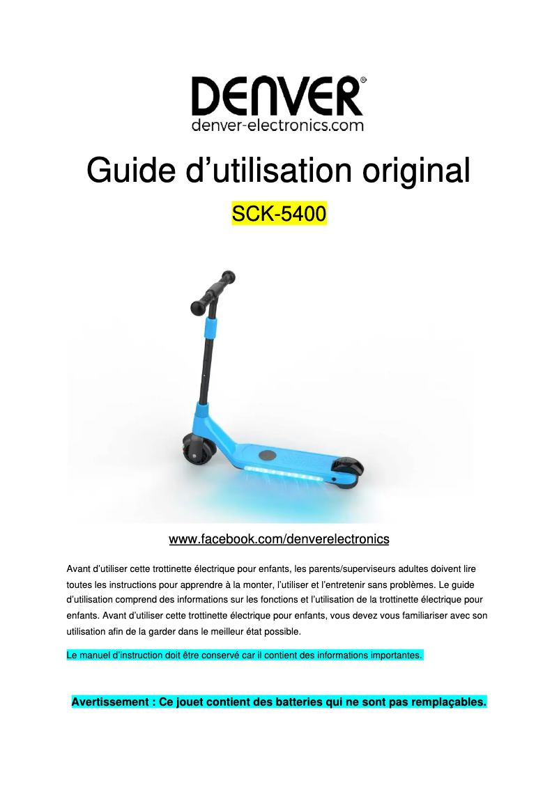 Page n°1 - Manuel utilisateur Denver SCK-5400