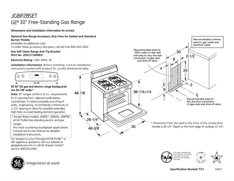 Page n°1 - Fiche technique GE JGBP28METBS