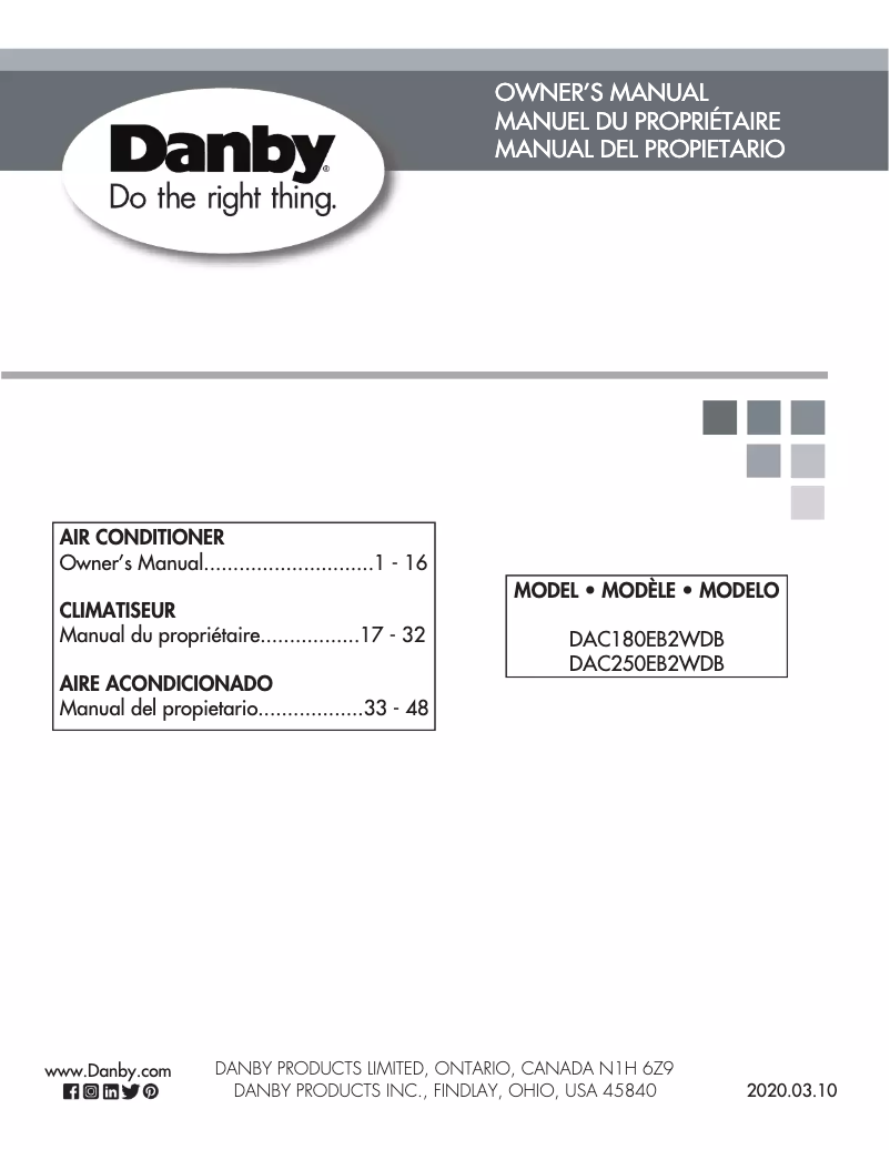 Página 1 del manual Manual de usuario Danby DAC250EB2WDB