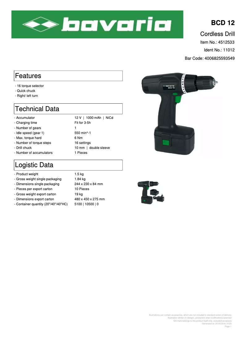 Page 1 de la notice Manuel utilisateur Bavaria BCD 12