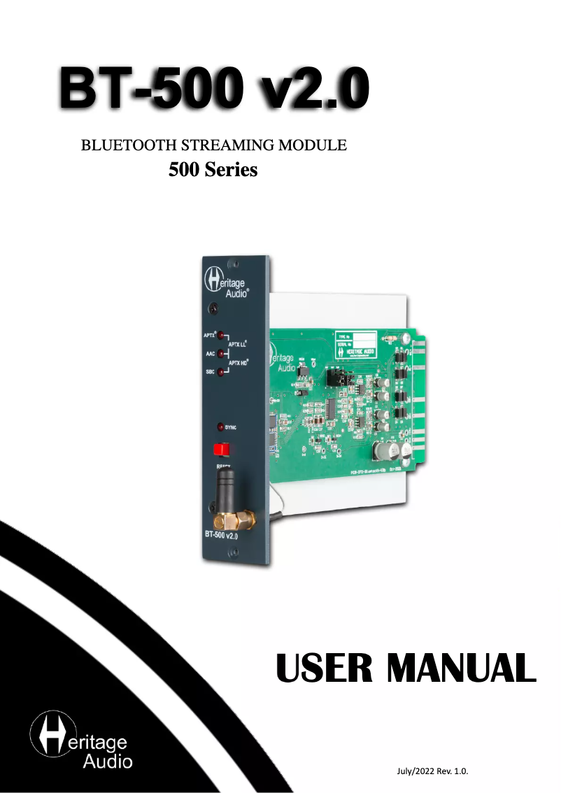 Page n°1 - Manuel utilisateur Heritage Audio BT-500 v2.0
